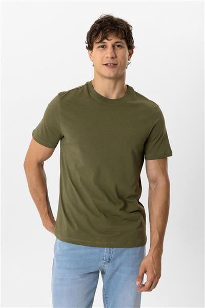 Haki Regular Fit %100 Pamuk Bisiklet Yaka Tişört