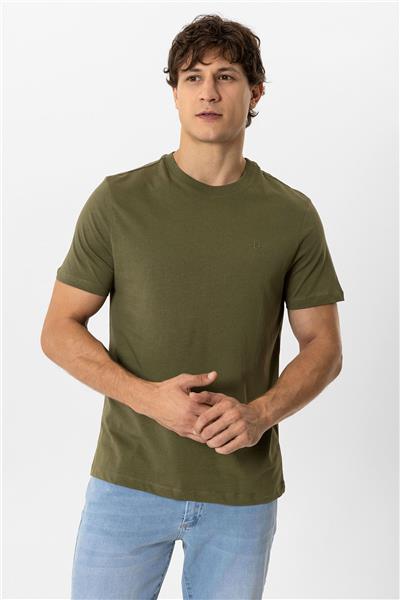 Haki Regular Fit %100 Pamuk Bisiklet Yaka Tişört