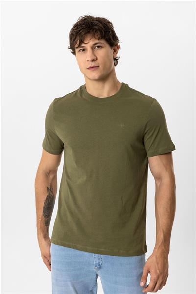 Haki Regular Fit %100 Pamuk Bisiklet Yaka Tişört