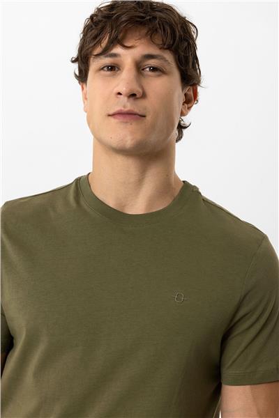 Haki Regular Fit %100 Pamuk Bisiklet Yaka Tişört