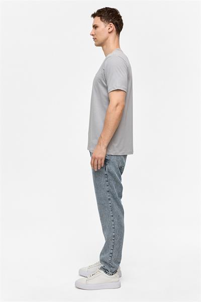 Açık Gri Regular Fit Bisiklet Yaka Basic Tişört