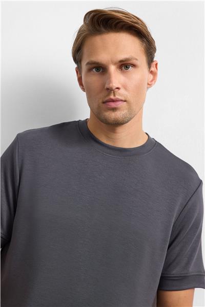 Açık Gri Regular Fit Bisiklet Yaka Tişört