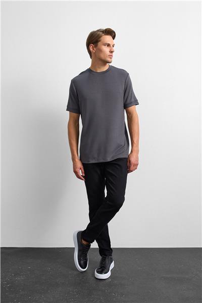 Açık Gri Regular Fit Bisiklet Yaka Tişört