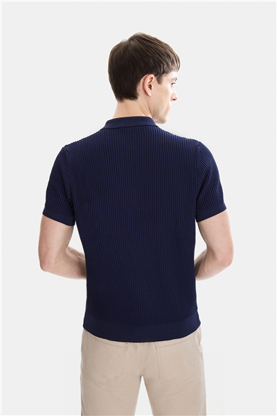 Açık Lacivert Regular Fit Düğmeli Kısa Kol Triko Tişört