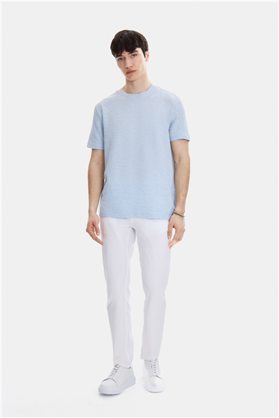 Açık Mavi Regular Fit Örme Bisiklet Yaka Tişört