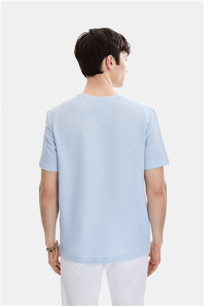 Açık Mavi Regular Fit Örme Bisiklet Yaka Tişört