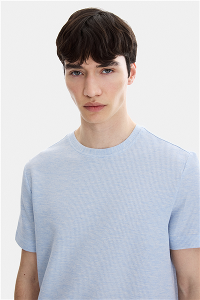 Açık Mavi Regular Fit Örme Bisiklet Yaka Tişört
