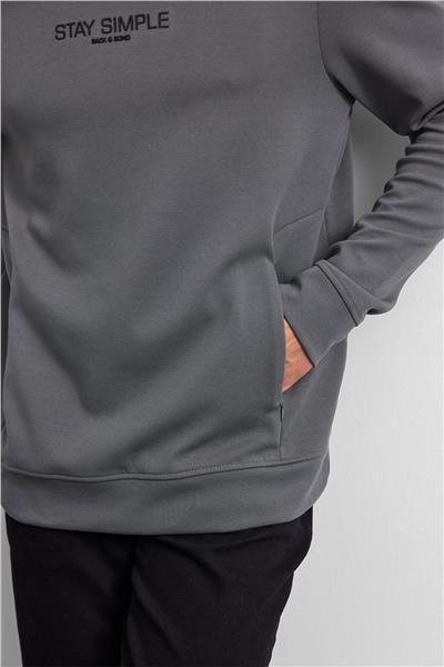 Antrasit Bisiklet Yaka Gizli Fermuarlı Sweatshirt