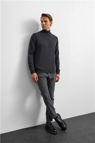 Antrasit Regular Fit Balıkçı Yaka Triko Kazak