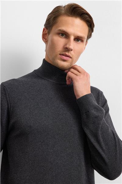 Antrasit Regular Fit Balıkçı Yaka Triko Kazak