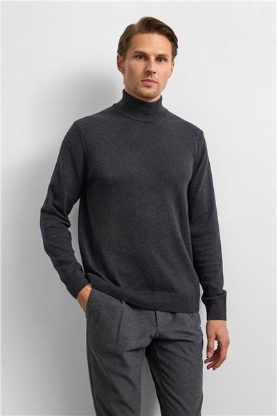 Antrasit Regular Fit Balıkçı Yaka Triko Kazak