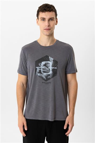 Antrasit Regular Fit Bisiklet Yaka Baskılı Modal Tişört