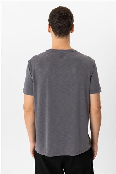 Antrasit Regular Fit Bisiklet Yaka Baskılı Modal Tişört