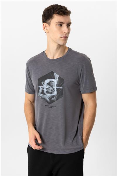 Antrasit Regular Fit Bisiklet Yaka Baskılı Modal Tişört