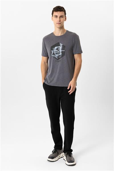 Antrasit Regular Fit Bisiklet Yaka Baskılı Modal Tişört