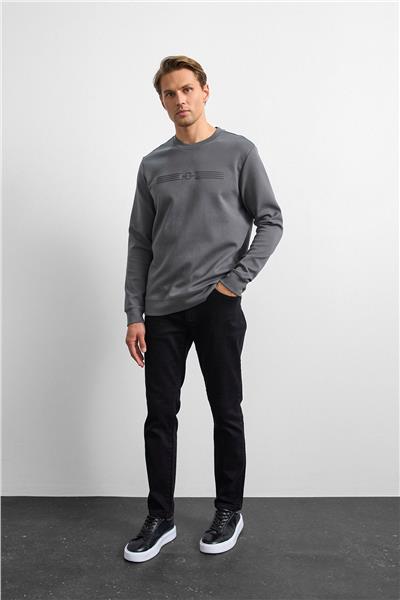 Antrasit Regular Fit Bisiklet Yaka Sweatshirt