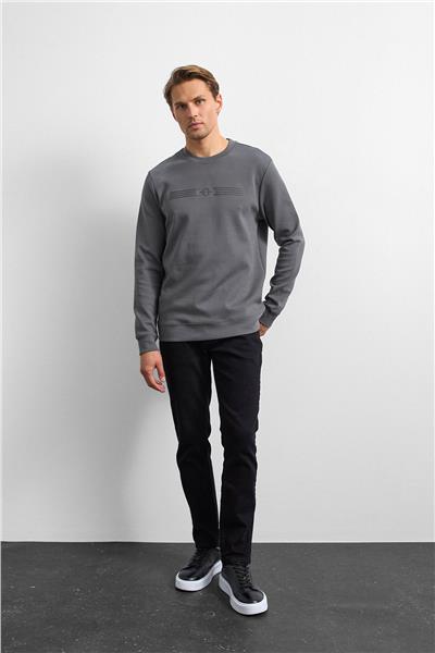 Antrasit Regular Fit Bisiklet Yaka Sweatshirt