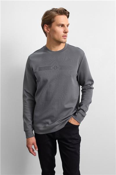 Antrasit Regular Fit Bisiklet Yaka Sweatshirt