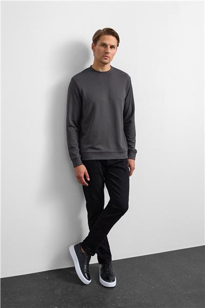 Antrasit Regular Fit Uzun Kol Bisiklet Yaka Tişört
