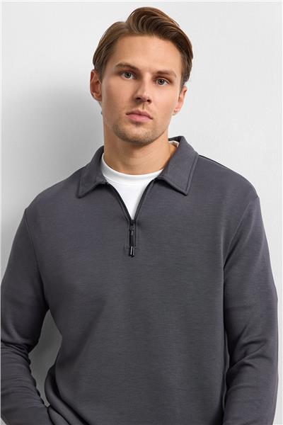 Antrasit Regular Fit Yarım Fermuarlı Sweatshirt