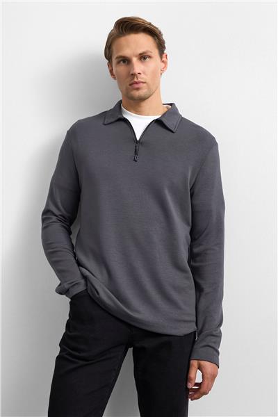 Antrasit Regular Fit Yarım Fermuarlı Sweatshirt