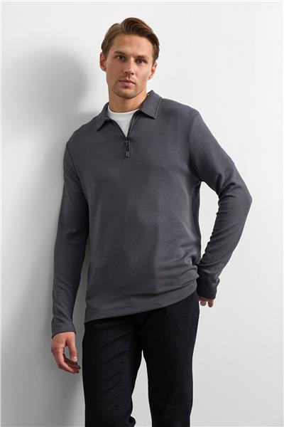 Antrasit Regular Fit Yarım Fermuarlı Sweatshirt