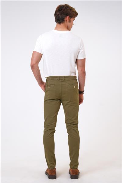 Yeşil Slim Fit Pamuklu Armürlü Chino Pantolon