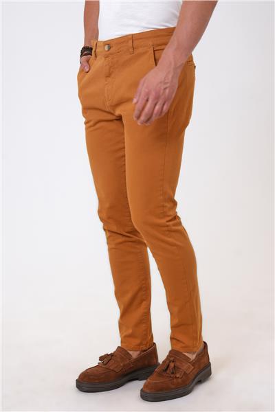 Camel Slim Fit Pamuklu Armürlü Chino Pantolon