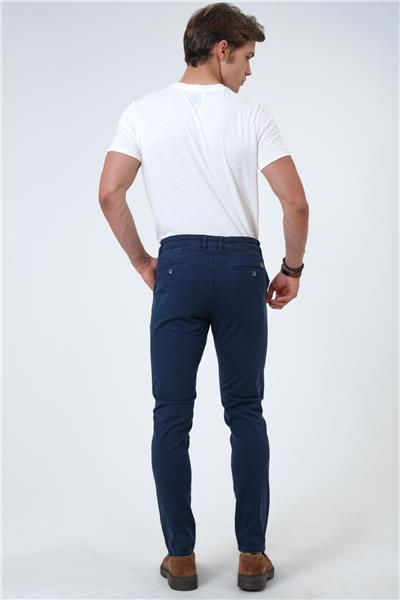 Lacivert Slim Fit Pamuklu Armürlü Chino Pantolon
