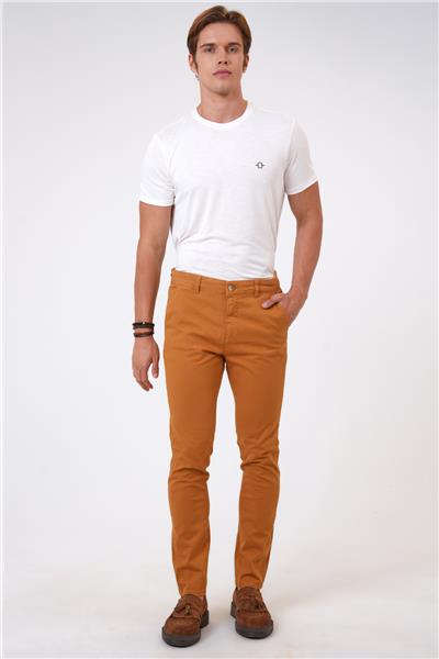 Camel Slim Fit Pamuklu Armürlü Chino Pantolon