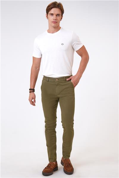 Yeşil Slim Fit Pamuklu Armürlü Chino Pantolon