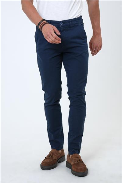 Lacivert Slim Fit Pamuklu Armürlü Chino Pantolon