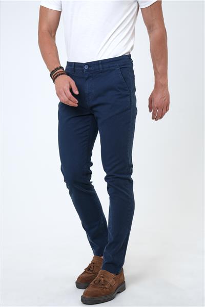 Lacivert Slim Fit Pamuklu Armürlü Chino Pantolon