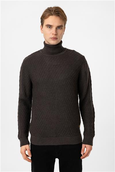 Antrasit Regular Fit Balıkçı Yaka Yünlü Triko Kazak
