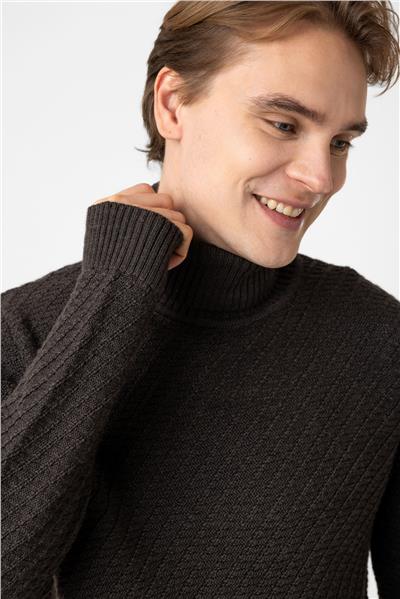 Antrasit Regular Fit Balıkçı Yaka Yünlü Triko Kazak