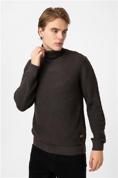 Antrasit Regular Fit Balıkçı Yaka Yünlü Triko Kazak