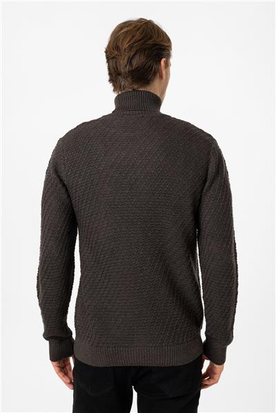 Antrasit Regular Fit Balıkçı Yaka Yünlü Triko Kazak