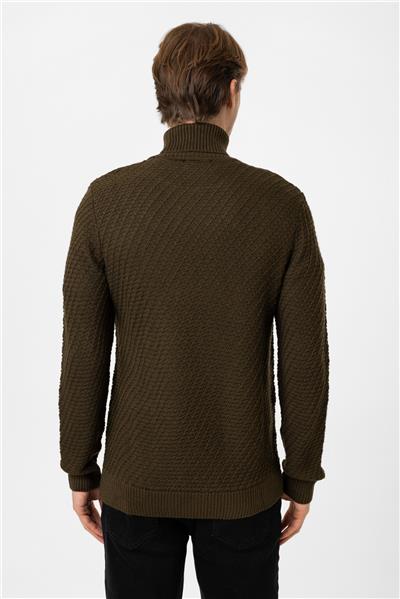 Haki Regular Fit Balıkçı Yaka Yünlü Triko Kazak