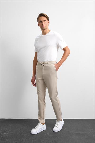 Bej Diagonel Jogger Örme Pantolon