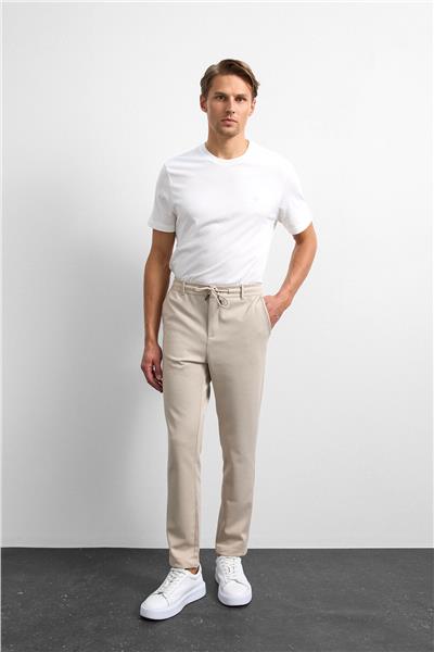 Bej Diagonel Jogger Örme Pantolon