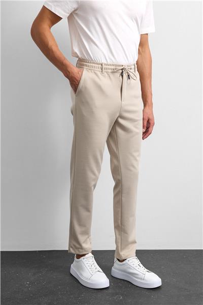 Bej Diagonel Jogger Örme Pantolon
