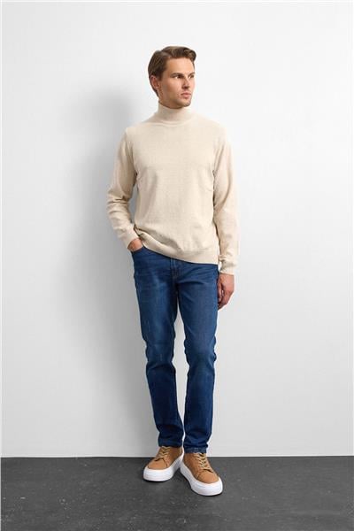 Bej Regular Fit Balıkçı Yaka Triko Kazak