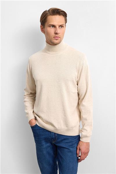 Bej Regular Fit Balıkçı Yaka Triko Kazak
