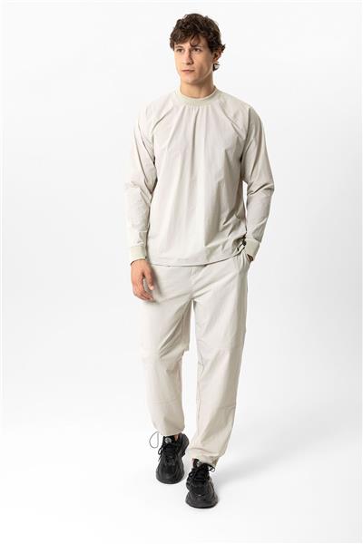 Bej Regular Fit Bisiklet Yaka Paraşüt Kumaş Sweatshirt