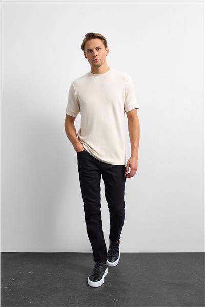 Bej Regular Fit Bisiklet Yaka Tişört