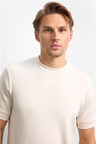 Bej Regular Fit Bisiklet Yaka Tişört