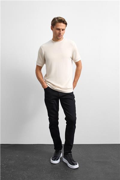 Bej Regular Fit Bisiklet Yaka Tişört