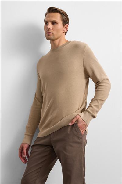 Bej Regular Fit Bisiklet Yaka Triko Kazak