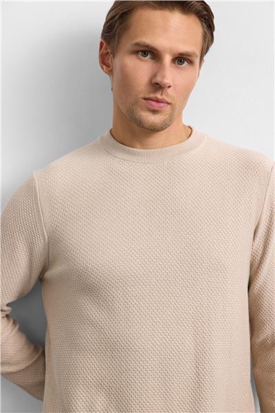 Bej Regular Fit Bisiklet Yaka Triko Kazak