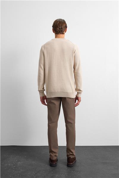 Bej Regular Fit Bisiklet Yaka Triko Kazak